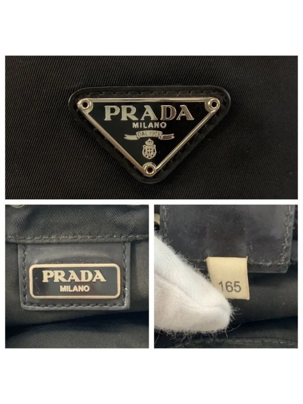 Prada Tessuto Black Silver Nylon Drawstring Pouch